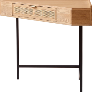 Skrivebord Nordlys Furniture Seto hjørneoptimeret rattanbordplade sort metalstel med 2 skuffer 80Ã80 cm